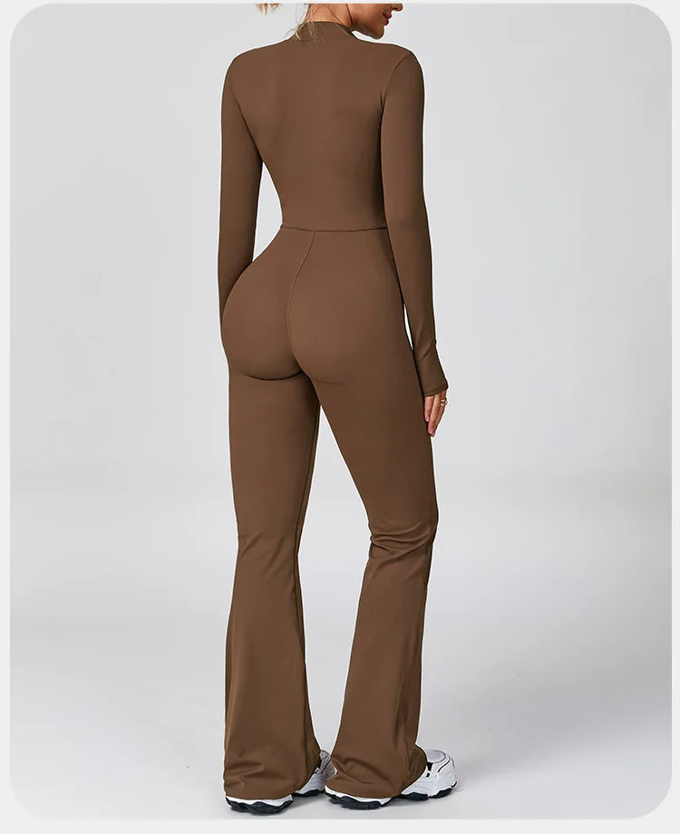 Gym Jumpsuit Women Rompers Fitness Suit Sports Overalls for Woman Tracksuit Yoga Clothing Zipper Long Sleeved Workout Sportswear