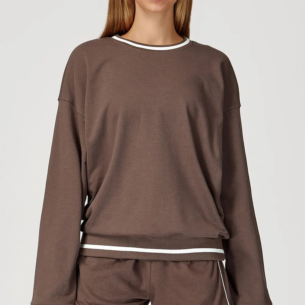 New Color Blocking Hoodie for Women Long Sleeved Loose Round Neck Top Fashionable Hoodie Outdoor Casual Running Sports Top
