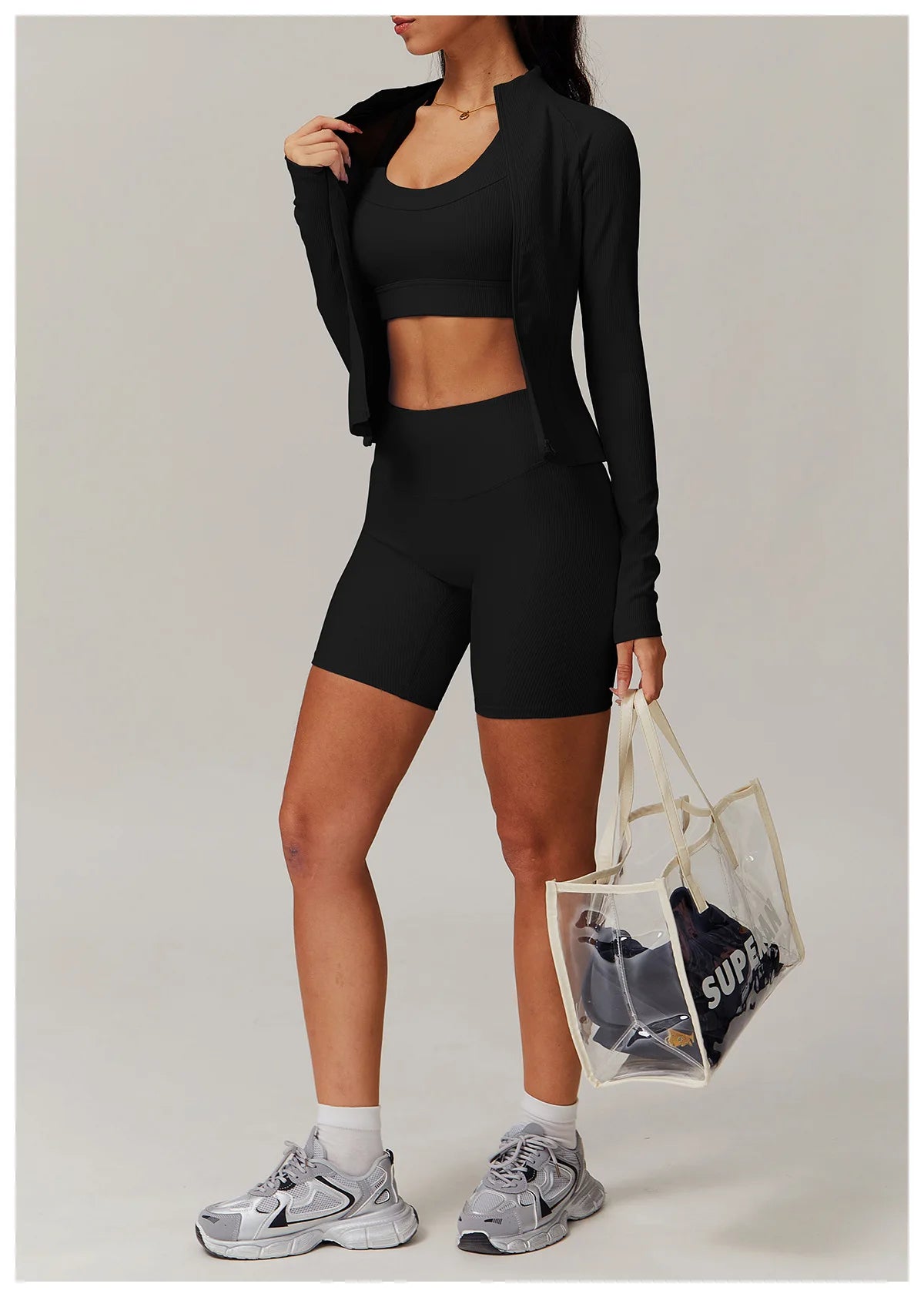 Ribbed Sports Long Sleeved Women Slim Yoga Clothes Quick Dry Zipper Cardigan Stand Up Collar Jacket Running Fitness Jacket Top