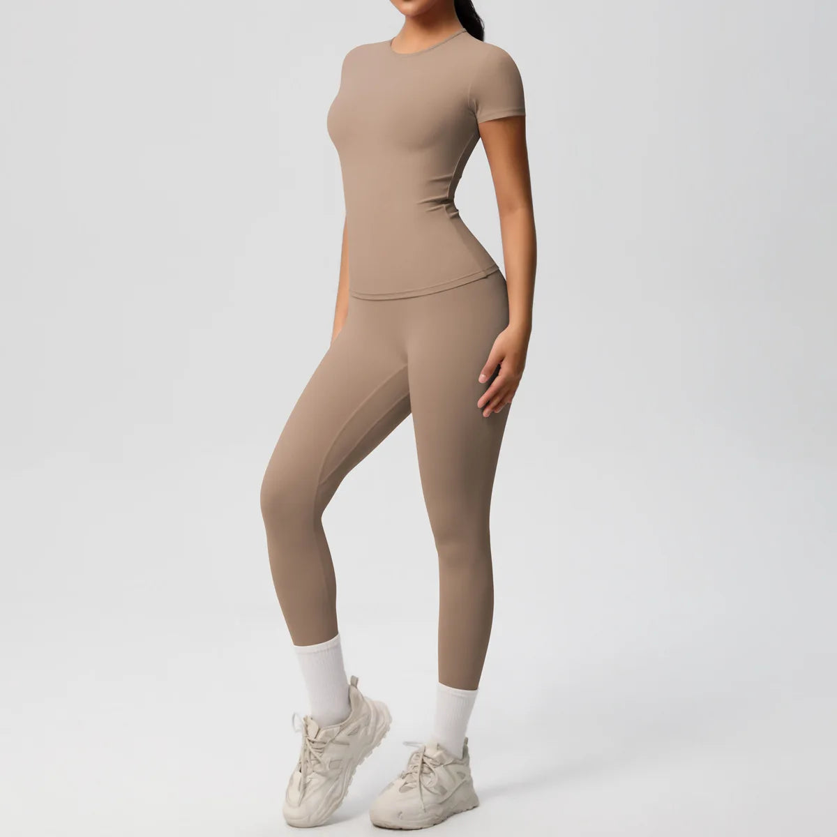 2PCS Yoga Set Women's Tracksuit Quick-Drying Gym Leggings Set Short Sleeve Breathable Gym Yoga Slim Fitness Active Top