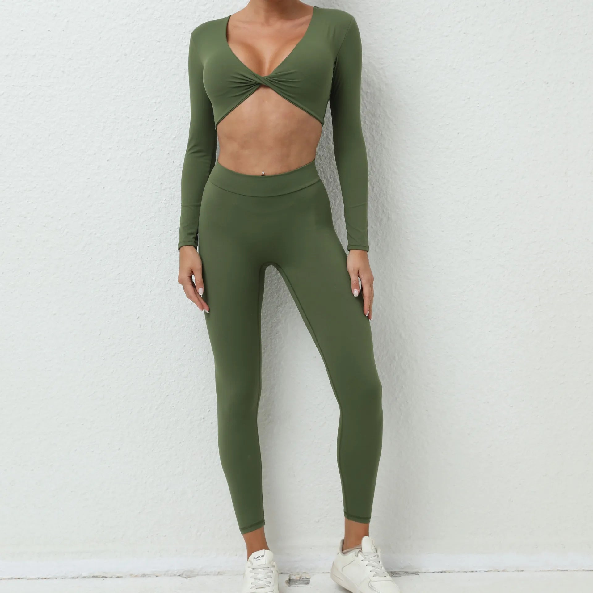 Yoga Set 2PCS Women Tracksuit Workout Set Sportswear Gym Clothes Fitness Long Sleeve High Waist Leggings Set Sports Suit