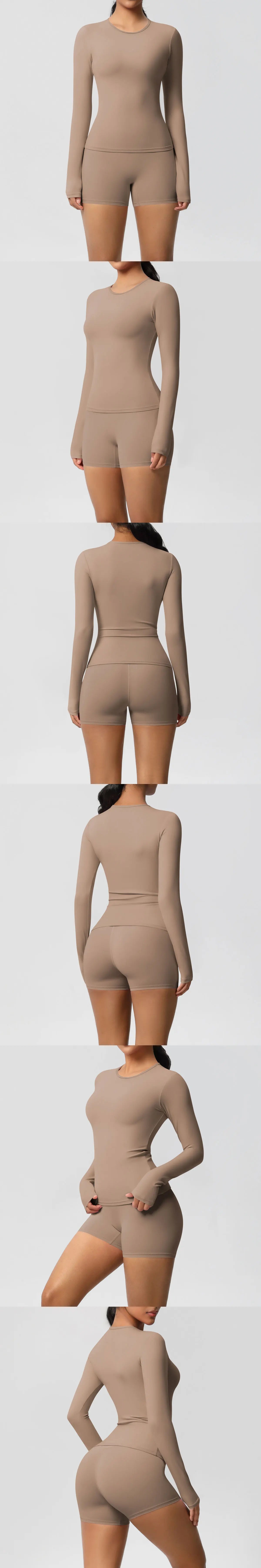 Yoga Clothes Set 2 Piece Gym Sports Shorts Set Women Long Sleeved High Waist Shorts Fitness Suit Running Workout Tracksuit