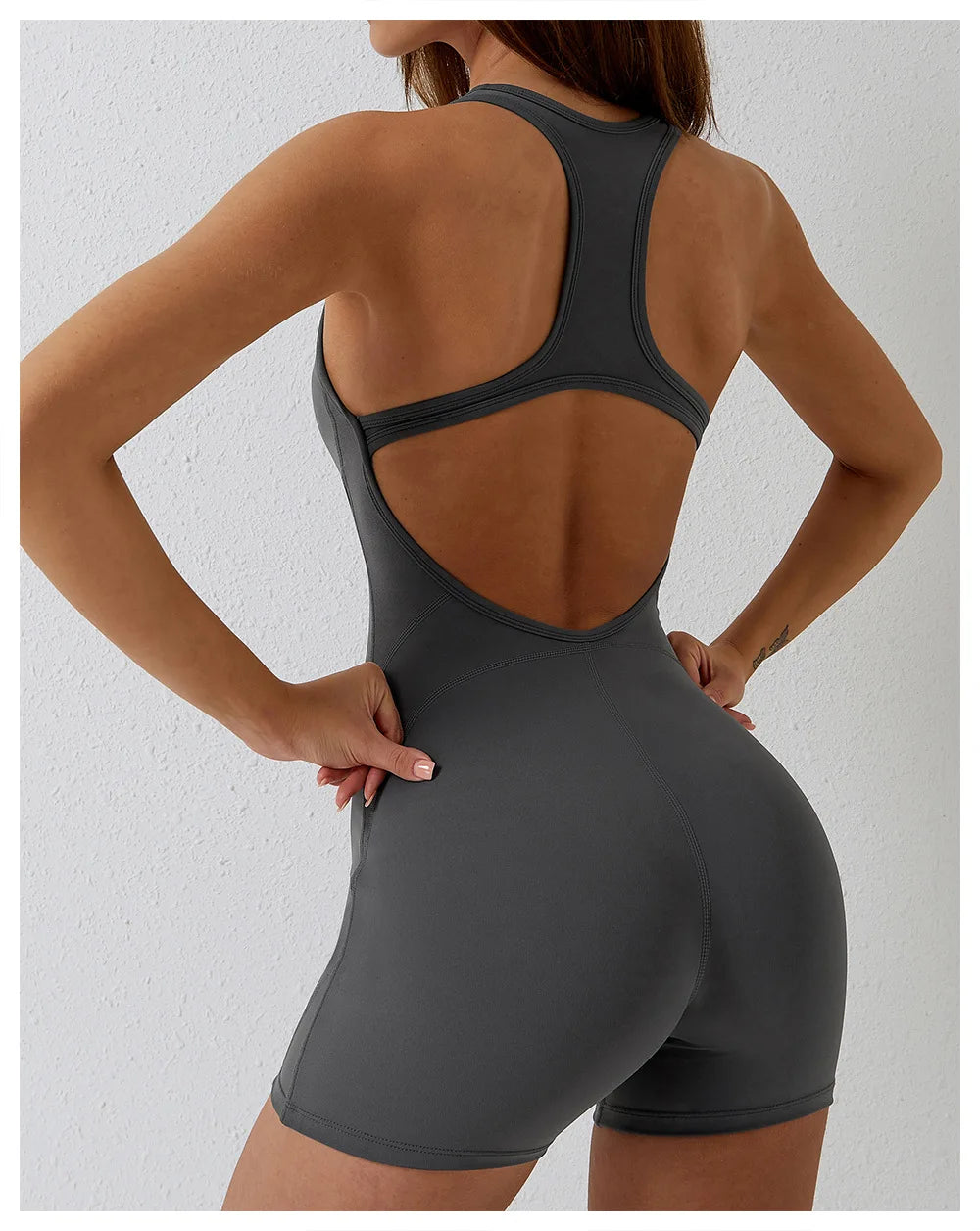 Open Back Jumpsuit for Women Workout Gym Romper Padded Yoga Set V Neck Gym Suit Backless Bodysuit Fitness Padded Gym Clothing
