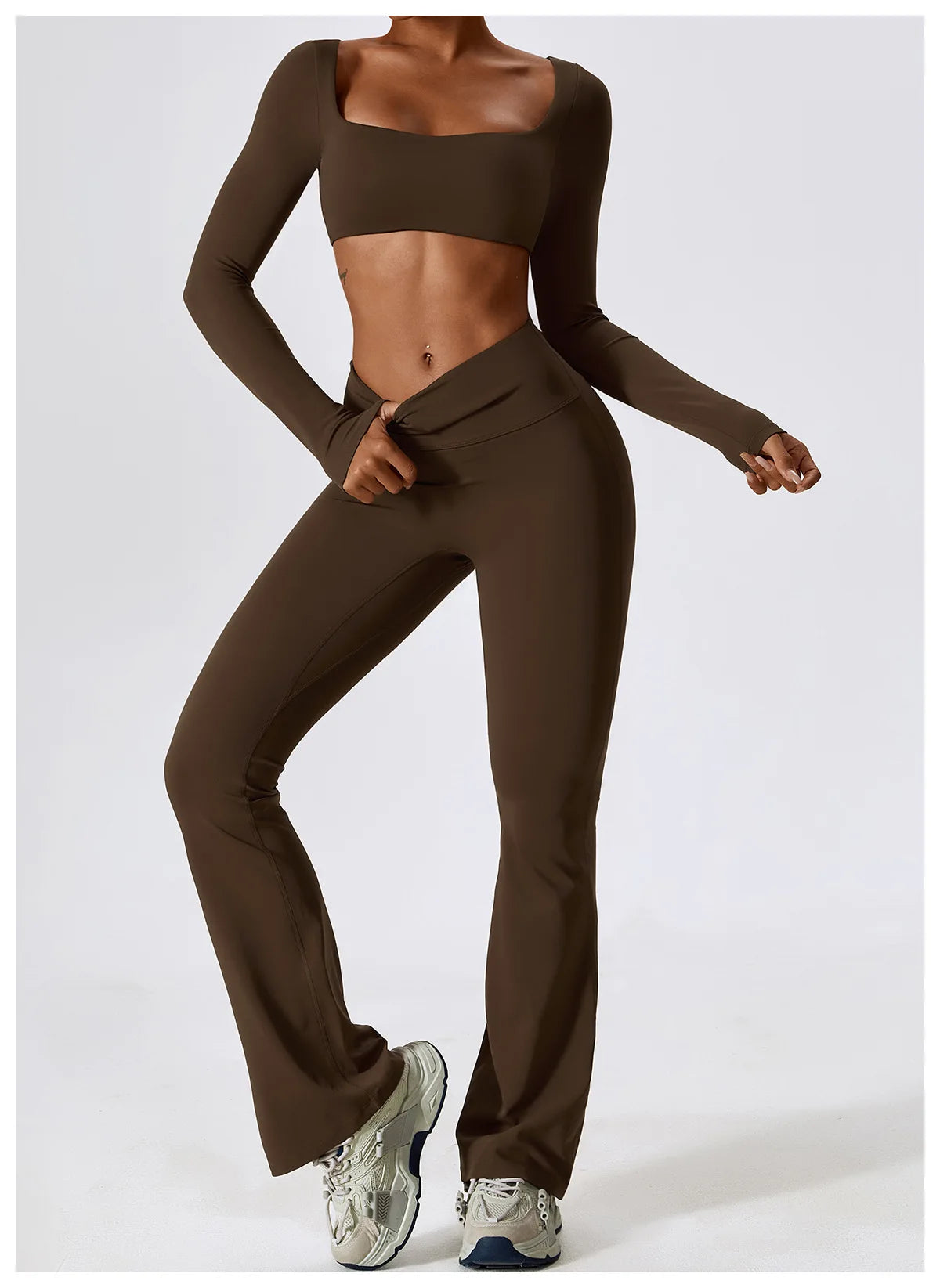 Women Tracksuit Gym Yoga Suit 2PCS Tight Fitting Sports Set Workout Breathable T Shirts Bra Tank Top Loose Bell-bottoms Leggings