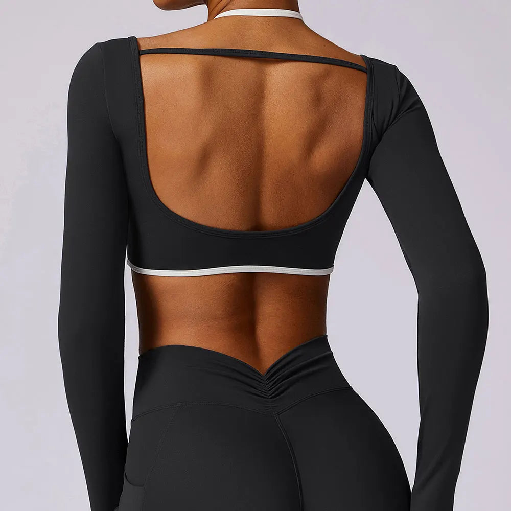 Hollowing Out Yoga Shirts For Women Long Sleeve Fitness Running Gym Clothes Workout Dry Fit Breathable High Elastic Sports Top