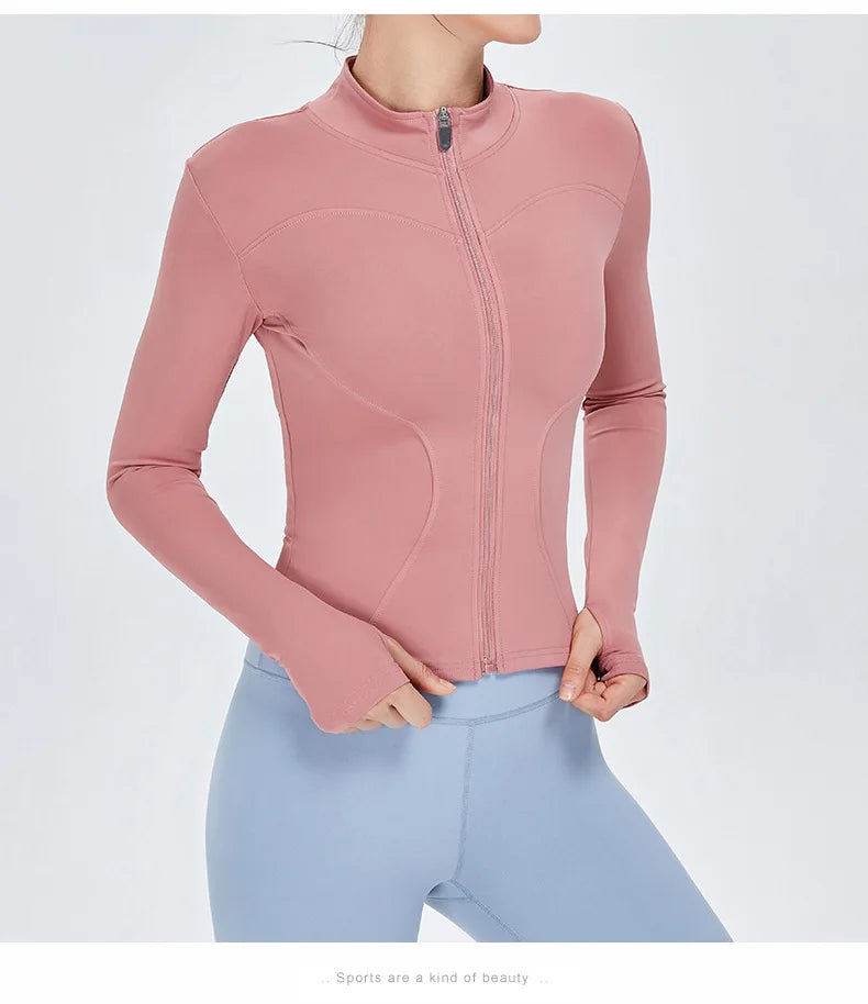 Zipper Jacket Women Sports Long Sleeve Push Up Fitness Yoga Shirt Gym Top Activewear Running Coats Workout Clothes Woman Jacket