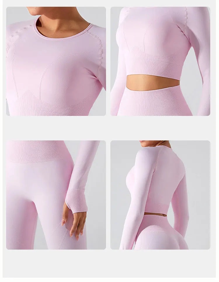 Women's Seamless Long Sleeve Top Yoga Shirts Running T-Shirt Workout Running Fitness Gym Sports Top Training Crop Top Solidcolor