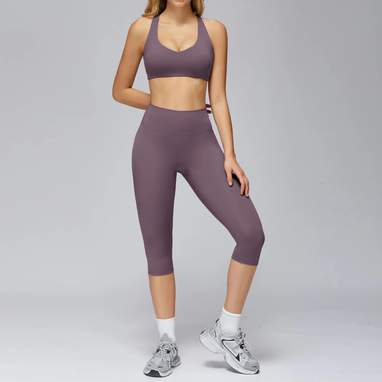 Yoga Set 2PCS Women Sportswear Workout Clothes Seamless Athletic Wear Gym Legging Fitness Bra Crop Top Long Sleeve Sports Suits