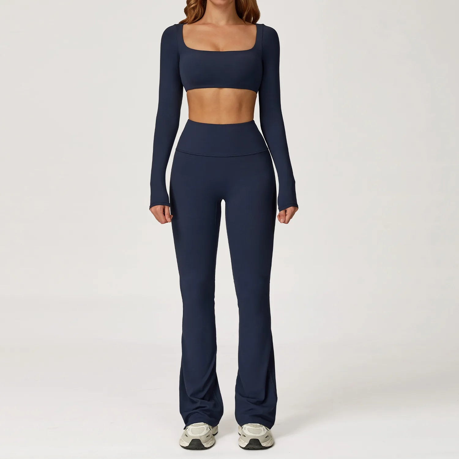 Women Yoga Set 2PCS Sportswear Push Up Workout Clothes Athletic Wear Gym Legging Fitness Bra Crop Top Long Sleeve Sports Suits