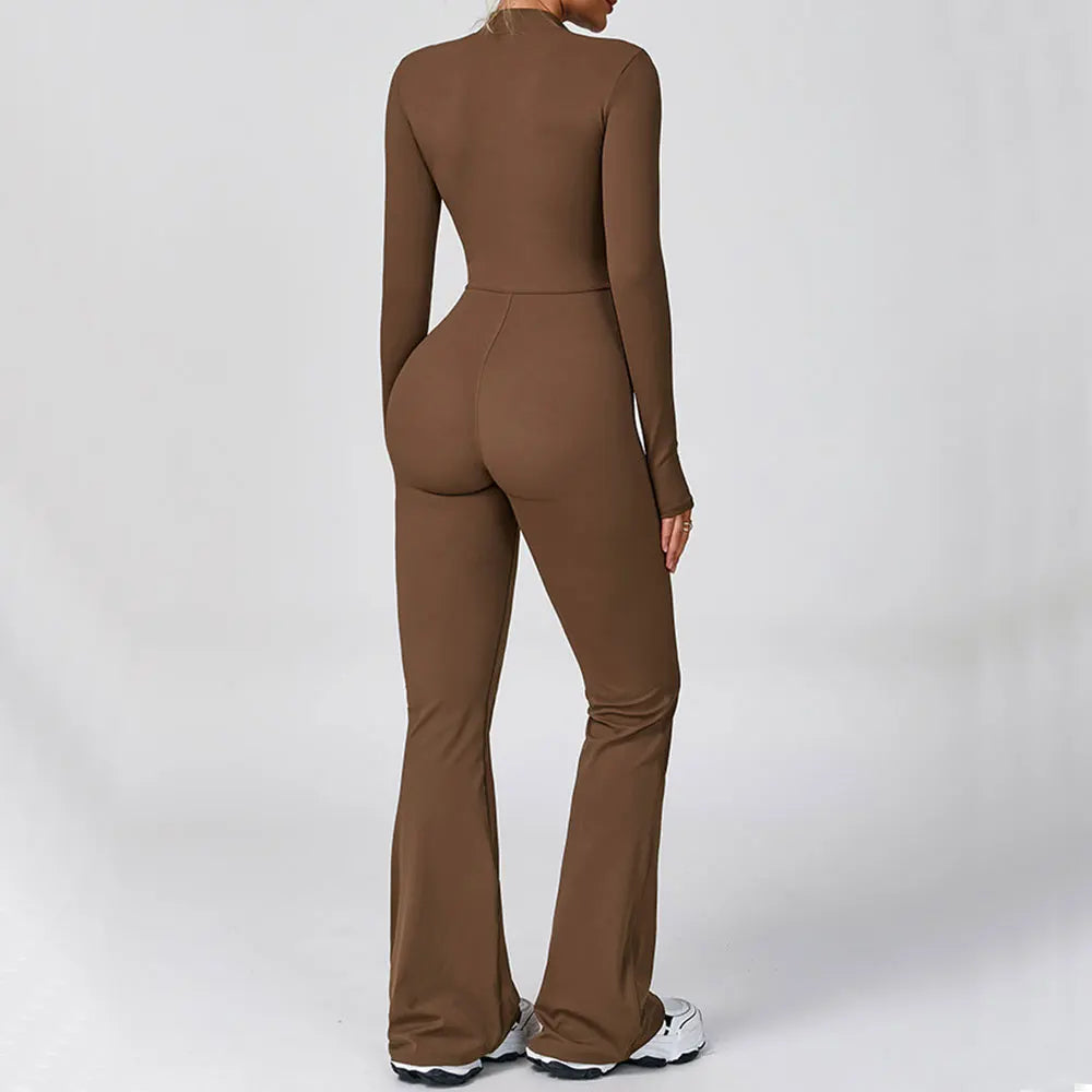 Gym Jumpsuit Women Rompers Fitness Suit Sports Overalls for Woman Tracksuit Yoga Clothing Zipper Long Sleeved Workout Sportswear