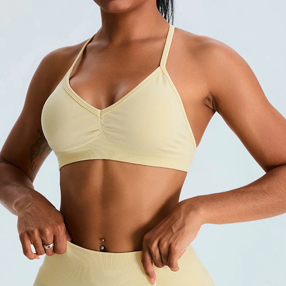 Women Sports Underwear Scrunch Push-up High Support Adjustable Thin Shoulder Strap Tank Fitness Top Seamless Workout Yoga Bras