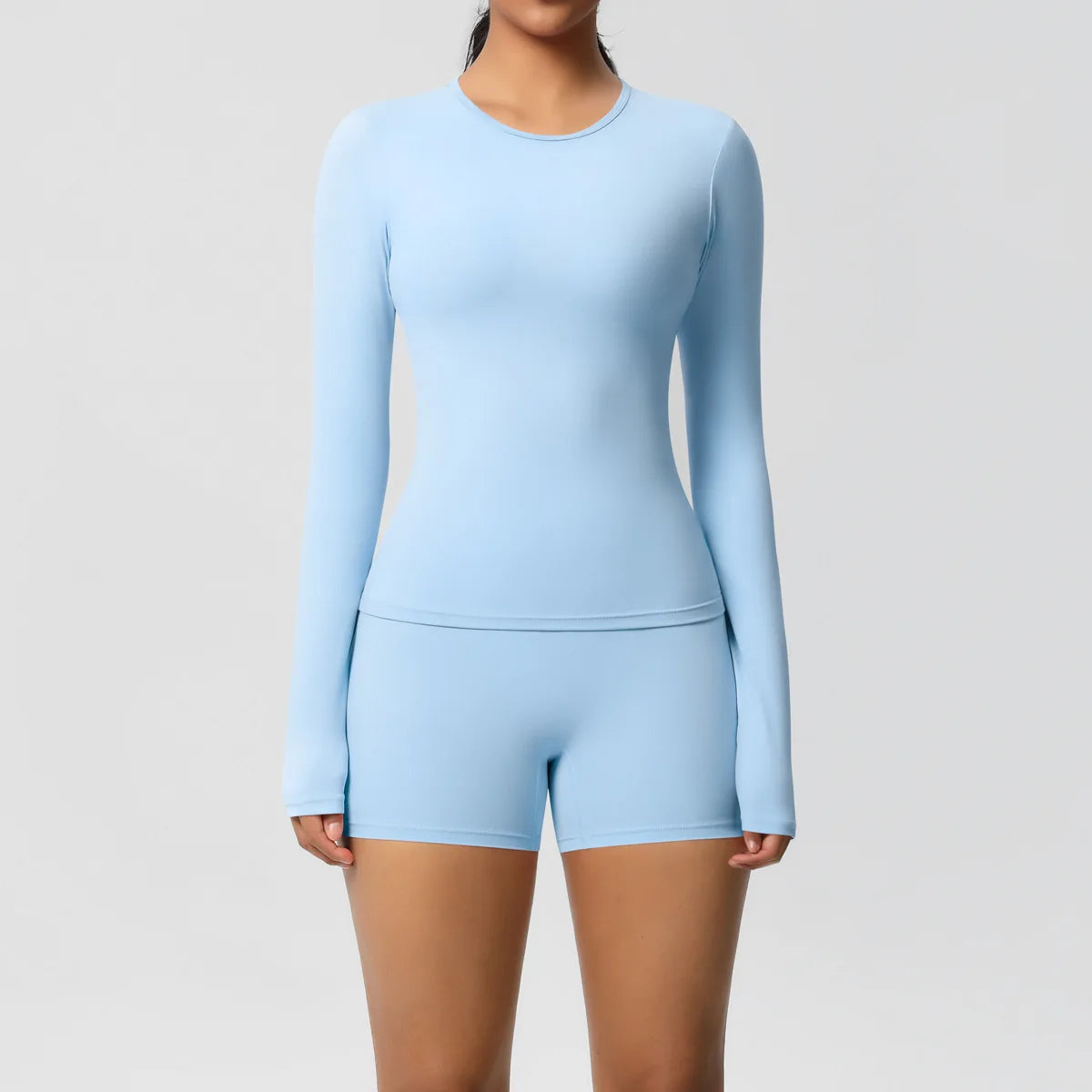Yoga Clothes Set 2 Piece Gym Sports Shorts Set Women Long Sleeved High Waist Shorts Fitness Suit Running Workout Tracksuit