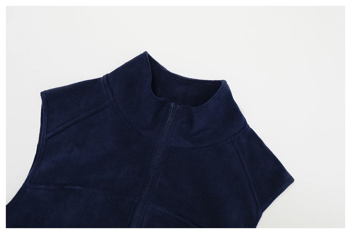 Winter Warm High Neck Velvet Vest Women's Sleeveless Top with Zipper Waist Outdoor Running Top