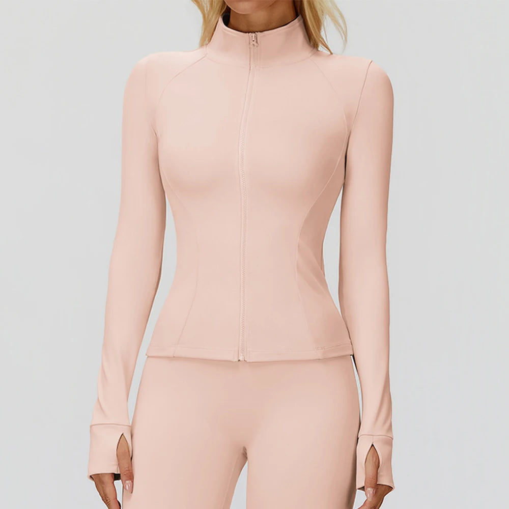 Zipper Long Sleeve Women Crop Tops Jacket Yoga T-shirts Solid Sports Top Running Shirts Sexy Quick Dry Fitness Gym Sport Wear