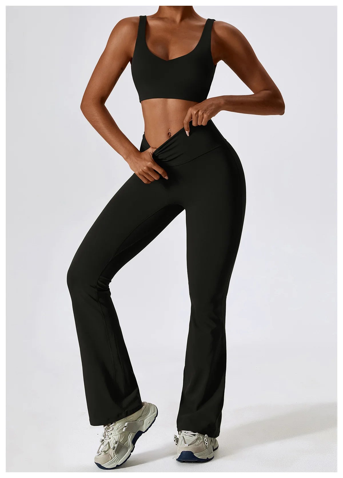 Women Tracksuit Gym Yoga Suit 2PCS Tight Fitting Sports Set Workout Breathable T Shirts Bra Tank Top Loose Bell-bottoms Leggings