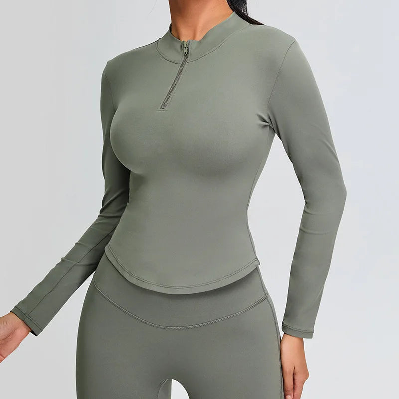 Half Zipper Yoga Long Sleeve Women Shirt Sports Jacket Fitness Gym Top Activewear Running Coats Sports Workout Clothes Woman Top