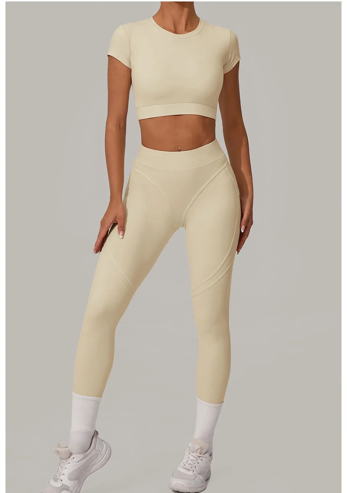 2PCS Yoga Set Gym Clothes Seamless Sportswear Yoga Suits Women Fitness Tracksuits Sports Short Sleeves Gym Leggings Sports Suits