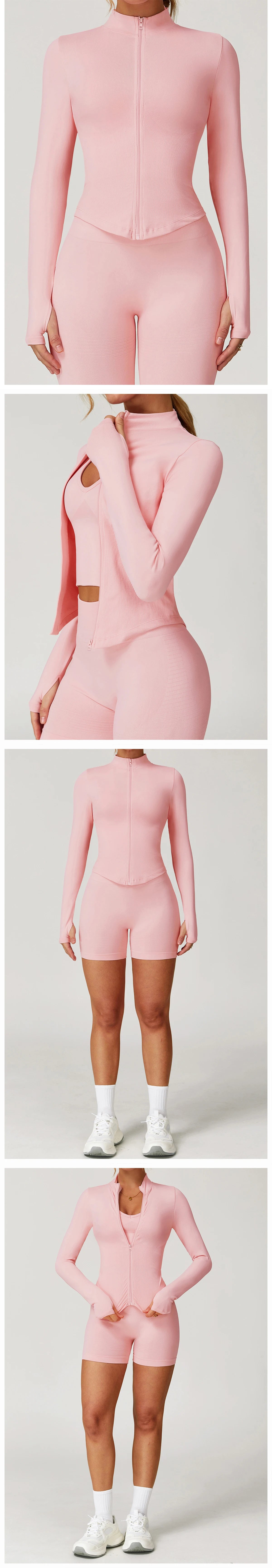 Seamless Outdoor Sports Long Sleeved Women Yoga Coat Quick Dry Zipper Cardigan Stand Up Collar Jacket Running Fitness Jacket Top