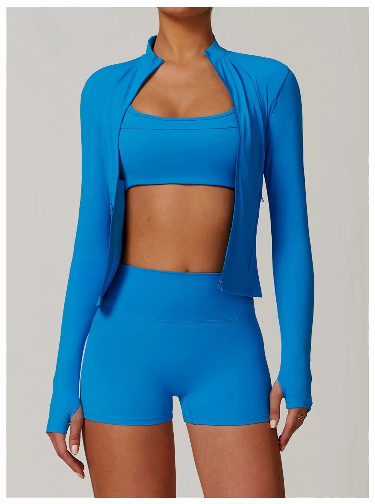 Women Outdoor Running Fitness Wear T-shirt Long Sleeved Thumb Holes Top Zipper Yoga Long Sleeved Yoga Shirt Gym Push Up Workout