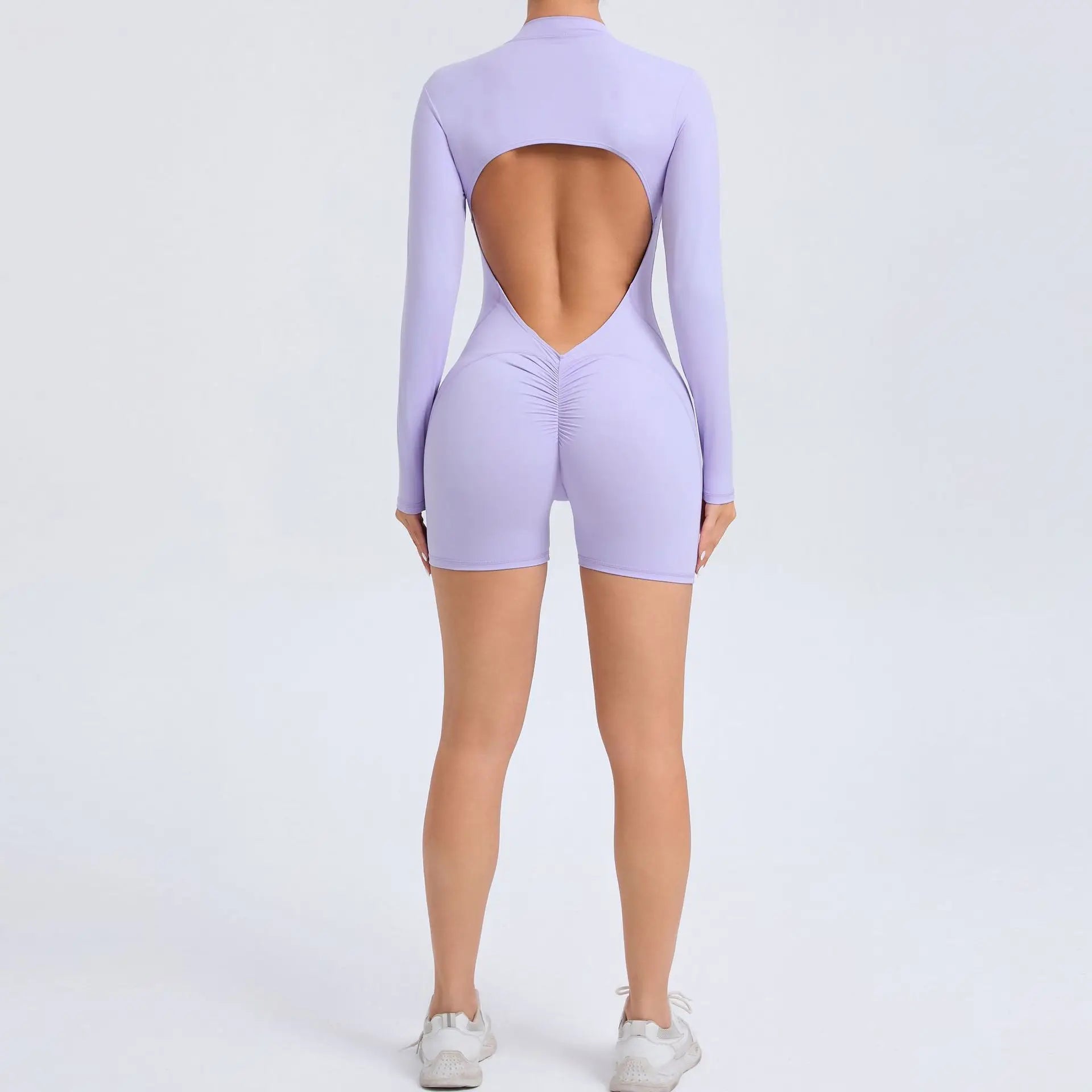 Sexy Back V Jumpsuit Women Tracksuit Yoga Set Sports Zipper Rompers Gym Long Sleeve Fitness Suit Gym Workout Bodysuit
