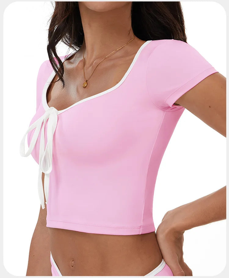 Sports T-shirt Women's Tight Fitting Quick Drying Short Sleeved Yoga T-shirt Pilates Running Exercise Fitness Short Sleeved