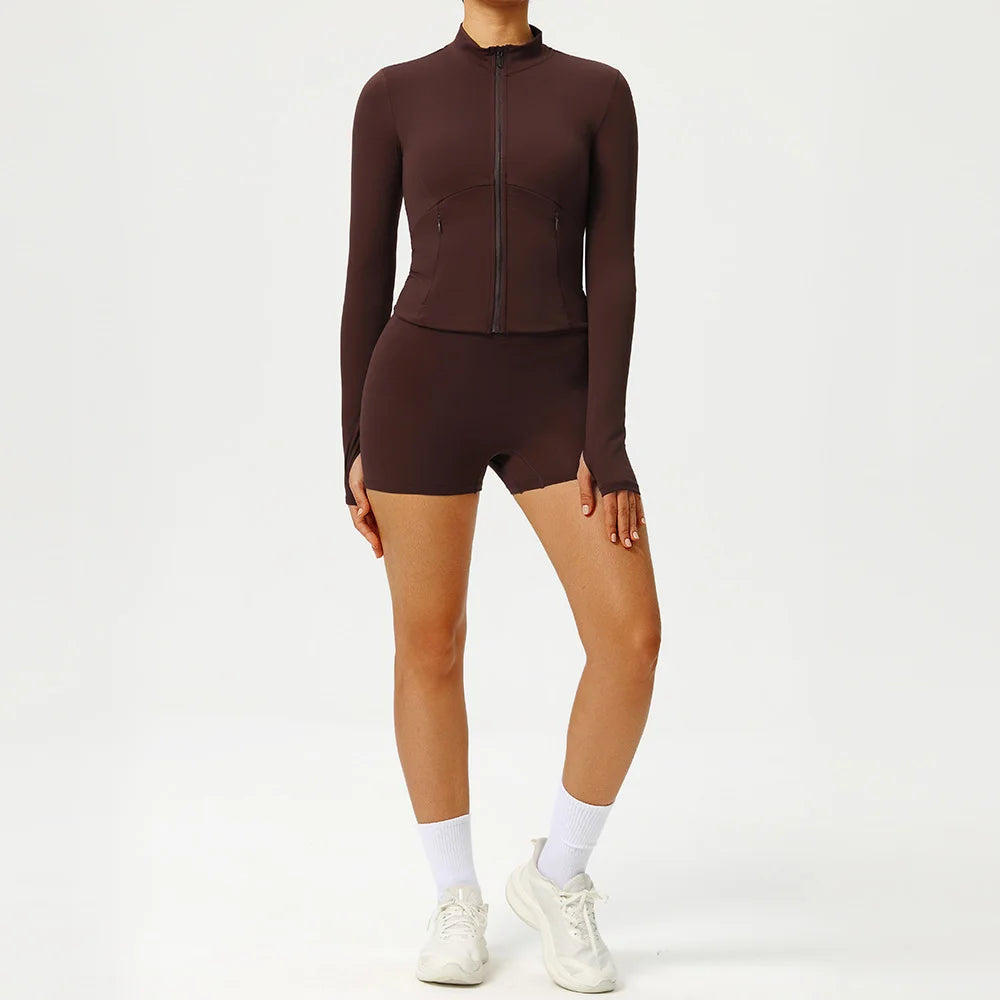 Women 2PCS Yoga Set Workout Sets Sportswear Gym Clothing Fitness Zipper Long Sleeve High Waist Leggings Sports Suits Yoga Suit
