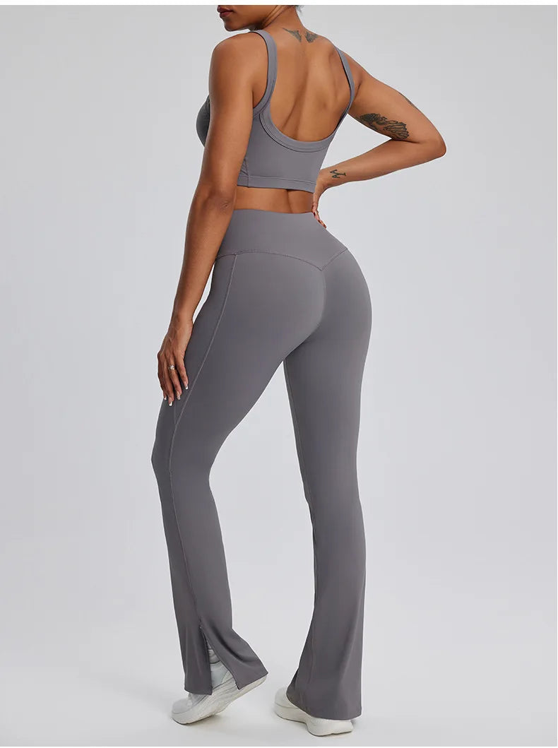 2PCS Yoga Suit Gym Set Women Clothes Running Tracksuit Workout Long Sleeve High Waist Bell-bottoms Sports Shirt Yoga Clothing