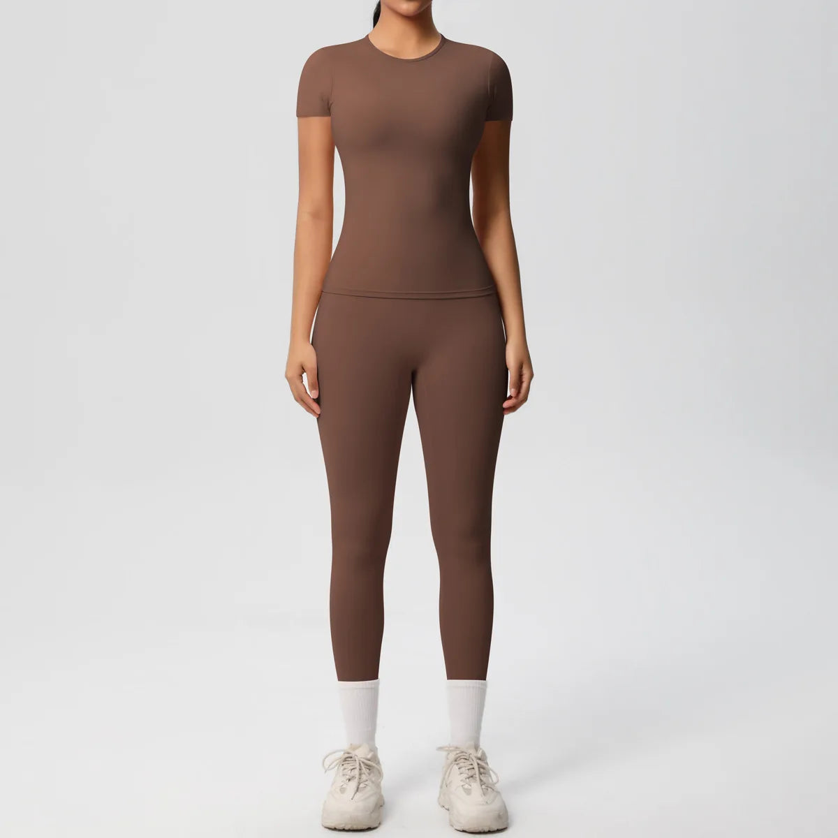 2PCS Yoga Set Women's Tracksuit Quick-Drying Gym Leggings Set Short Sleeve Breathable Gym Yoga Slim Fitness Active Top