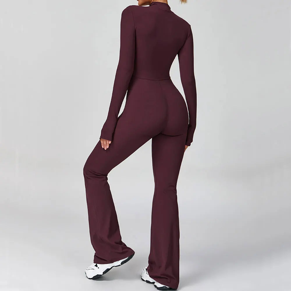 Gym Jumpsuit Women Rompers Fitness Suit Sports Overalls for Woman Tracksuit Yoga Clothing Zipper Long Sleeved Workout Sportswear