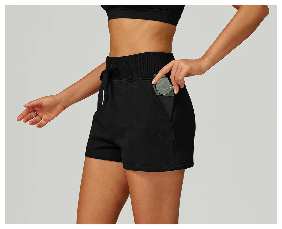 Winter High Waisted Sports Shorts Women's Pocket Drawstring Yoga Shorts Outdoor Sports Shorts Casual Versatile Running Shorts
