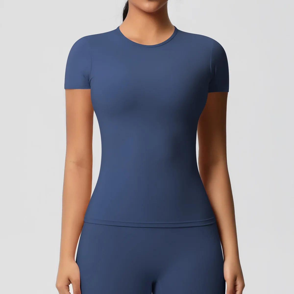 New Women Running Sports T Shirt Summer Short Sleeve Round Neck Breathable Stretchy Gym Yoga Slim Fitness Active Top Tee