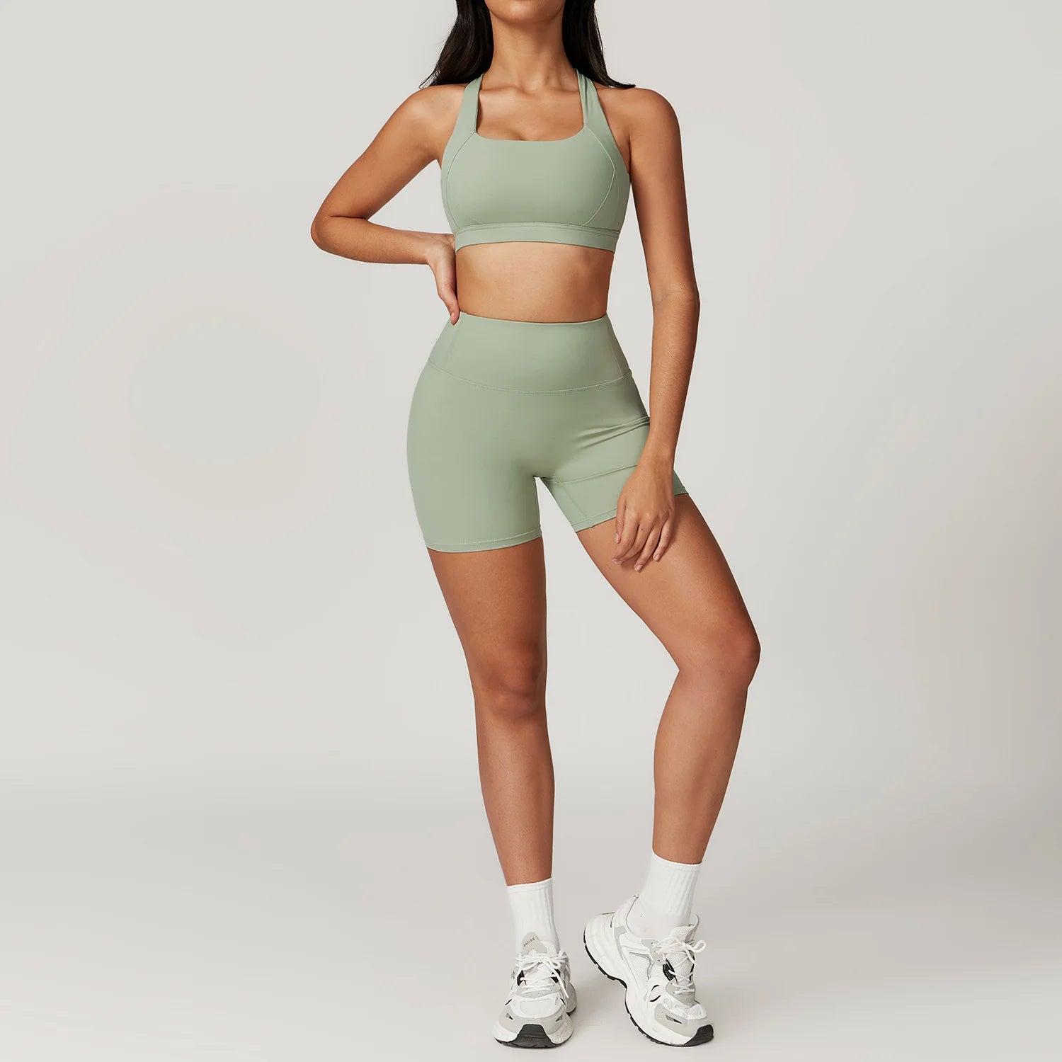 2PCS Women's Tracksuit Athletic Wear Yoga Set Workout Shorts Sportswear Gym Clothing High Waist Leggings Fitness Bra Sports Suit