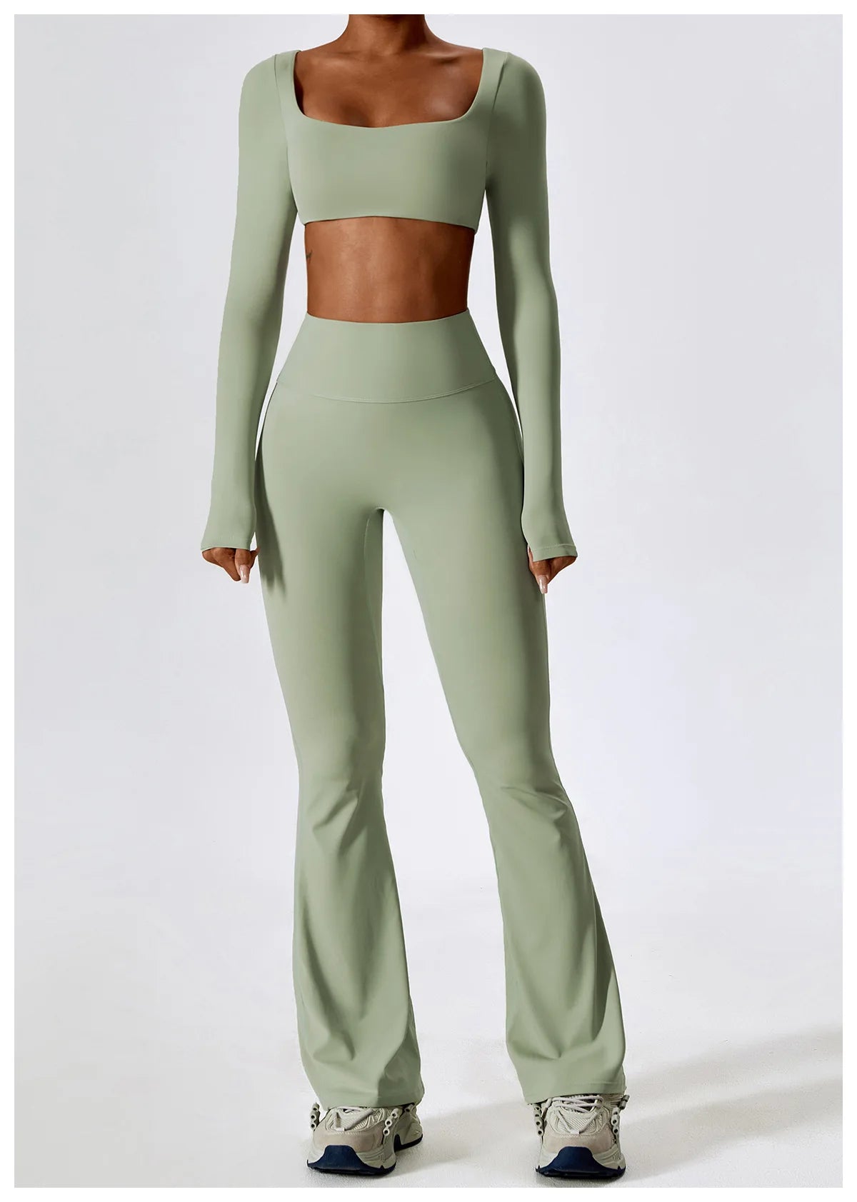 Women Tracksuit Gym Yoga Suit 2PCS Tight Fitting Sports Set Workout Breathable T Shirts Bra Tank Top Loose Bell-bottoms Leggings