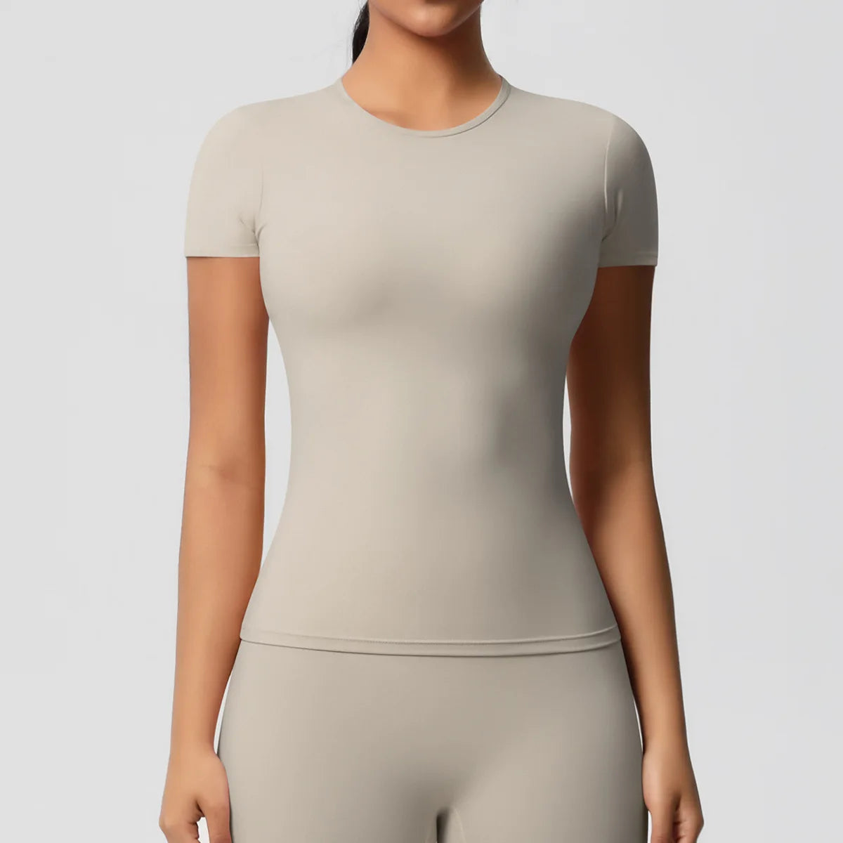 New Women Running Sports T Shirt Summer Short Sleeve Round Neck Breathable Stretchy Gym Yoga Slim Fitness Active Top Tee