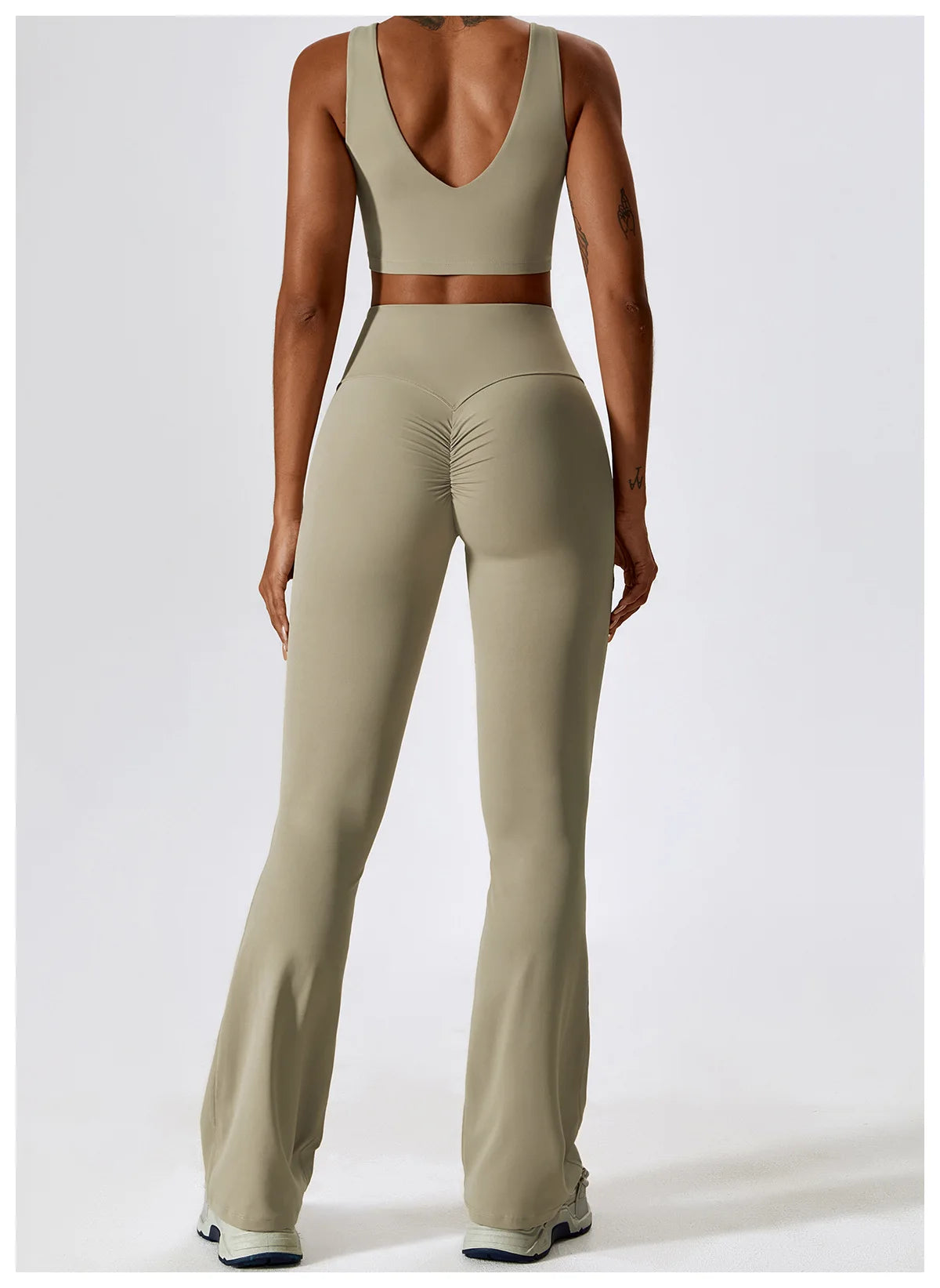 Women Tracksuit Gym Yoga Suit 2PCS Tight Fitting Sports Set Workout Breathable T Shirts Bra Tank Top Loose Bell-bottoms Leggings