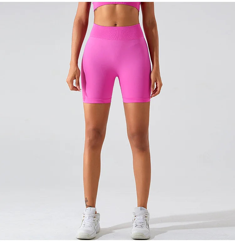 Women High Waist Yoga Shorts Summer Gym Fitness Sports Seamless Leggings Biker Shorts Workout Training Running Shorts Sportswear