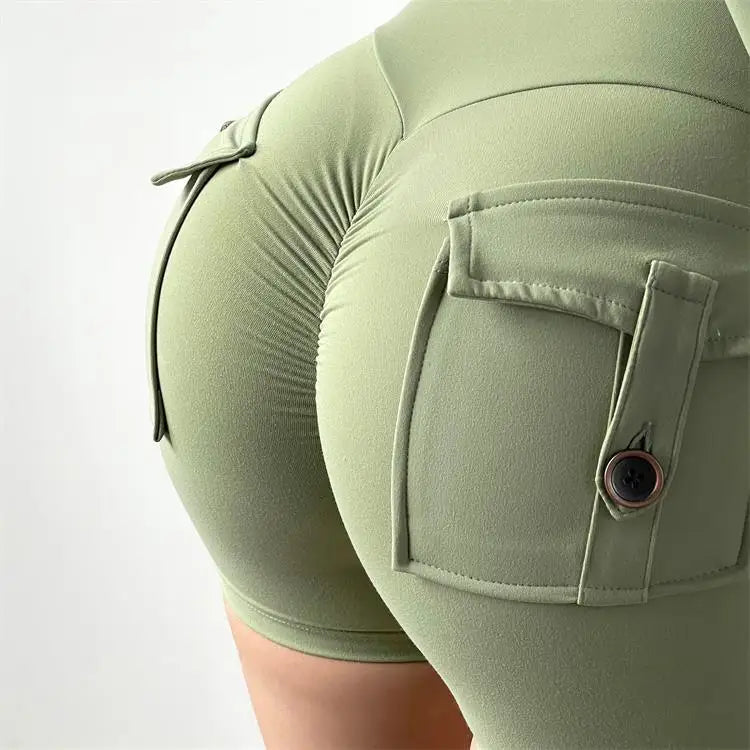 Summer Sports Shorts Pockets Women Gym Leggings Women Scrunch Butt Workout Shorts Cycling Shorts Push Up Yoga Pants Butt Shorts