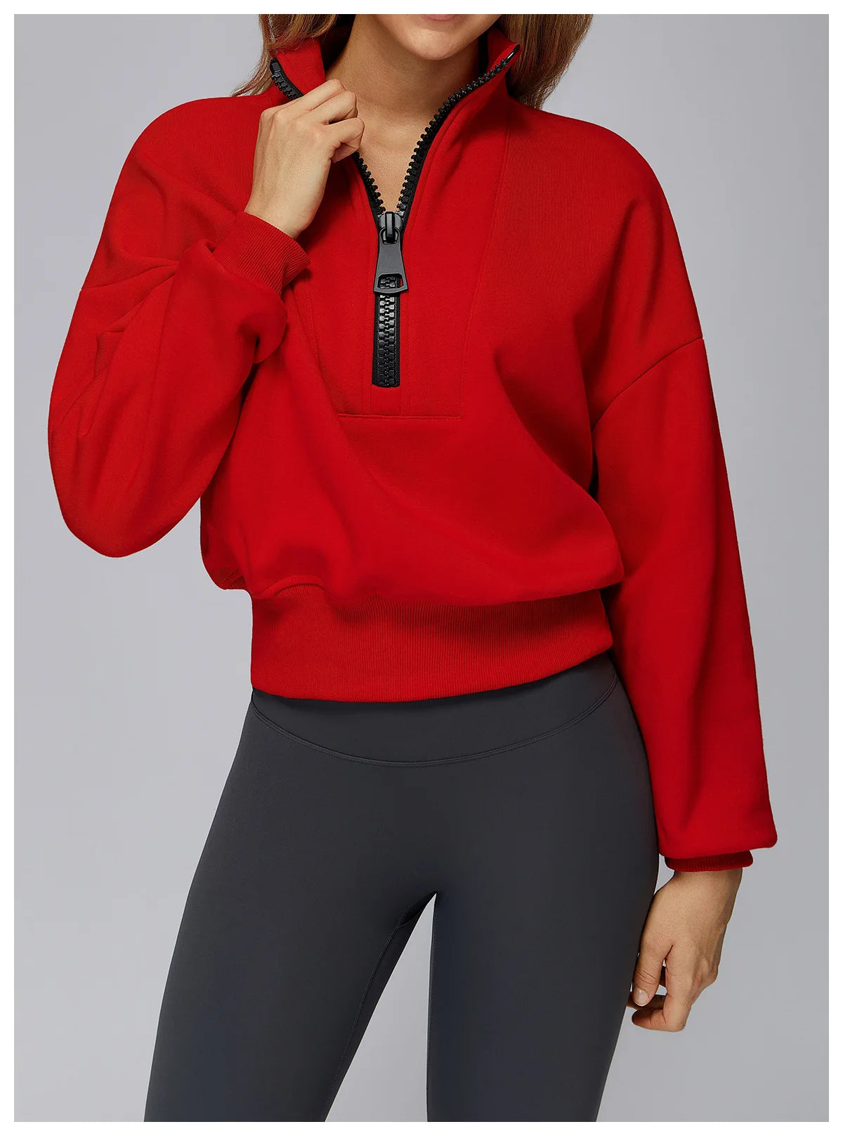 Winter Sports Hoodie Yoga Long Sleeved Women's Stand Collar Loose Windproof Hoodie Warm Long Sleeved Casual Outdoor Sports Top