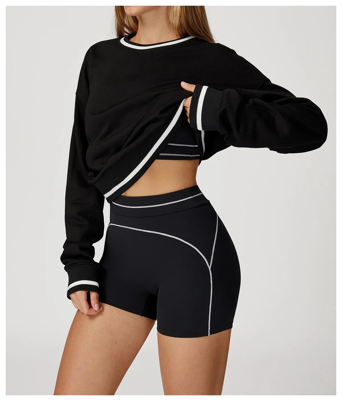 New Color Blocking Hoodie for Women Long Sleeved Loose Round Neck Top Fashionable Hoodie Outdoor Casual Running Sports Top