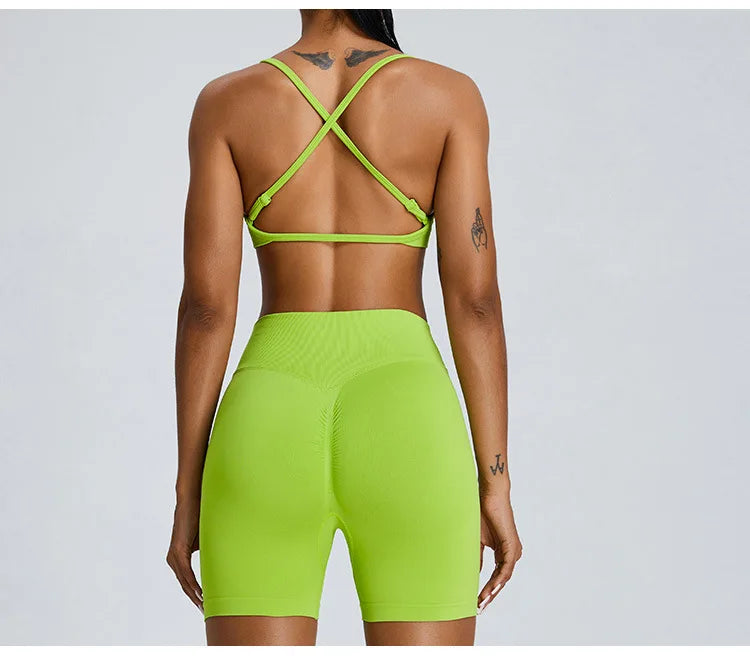 Seamless Soft Cross Back Women Sports Underwear Fitness Bra Tights Yoga Vest High Strength Shockproof Gym Sports Top Push Up Bra