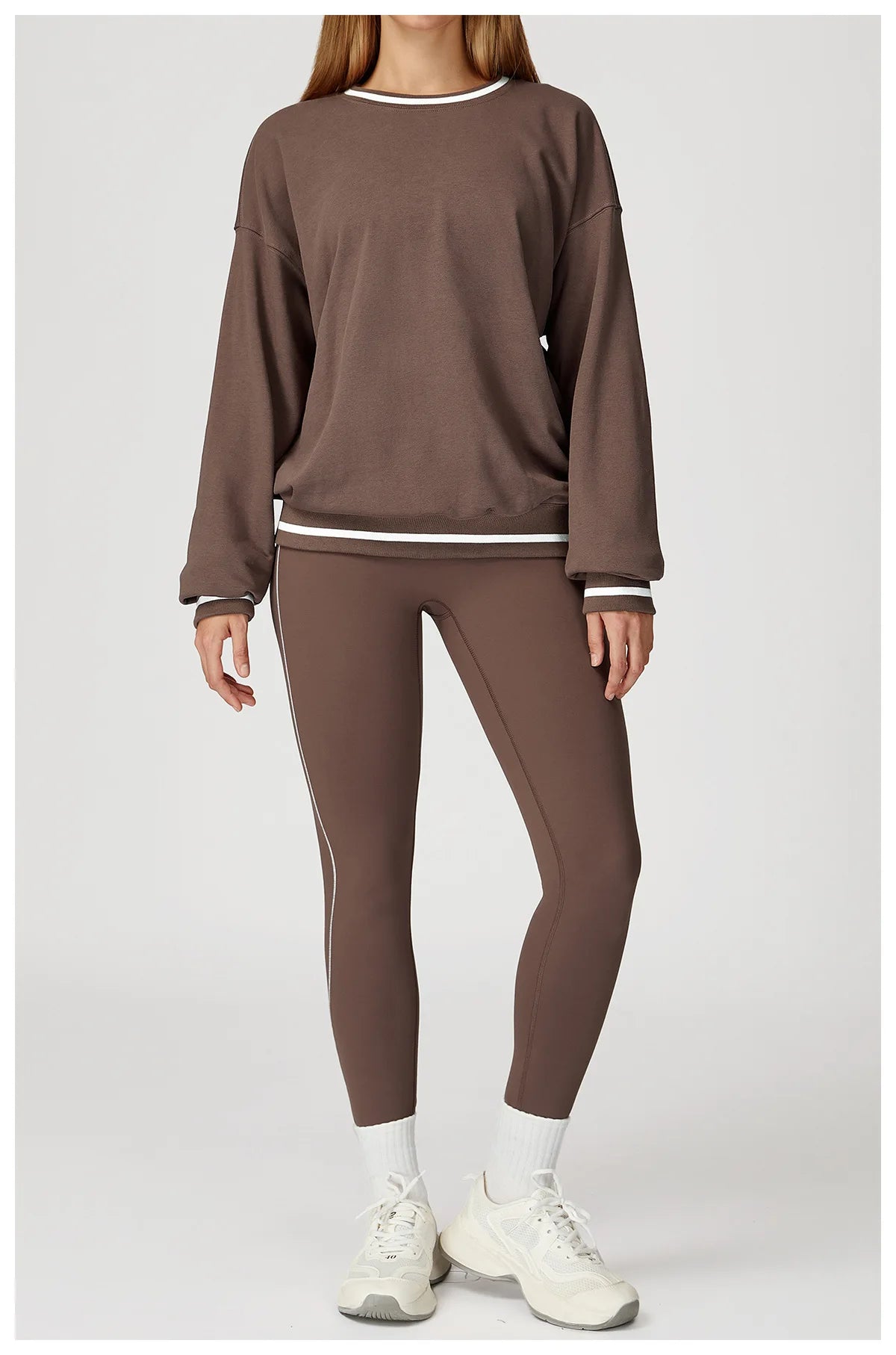 New Color Blocking Hoodie for Women Long Sleeved Loose Round Neck Top Fashionable Hoodie Outdoor Casual Running Sports Top