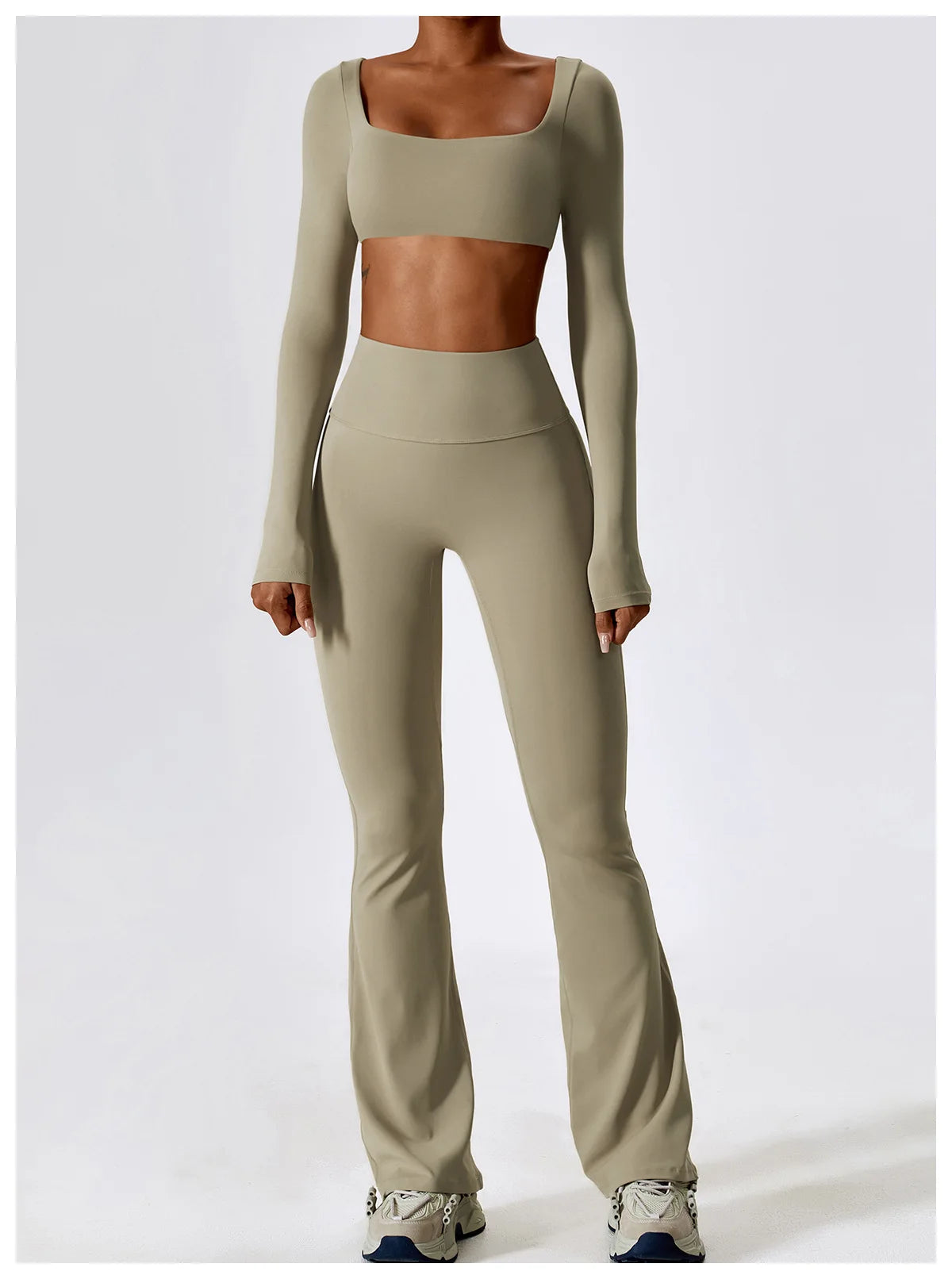 Women Tracksuit Gym Yoga Suit 2PCS Tight Fitting Sports Set Workout Breathable T Shirts Bra Tank Top Loose Bell-bottoms Leggings