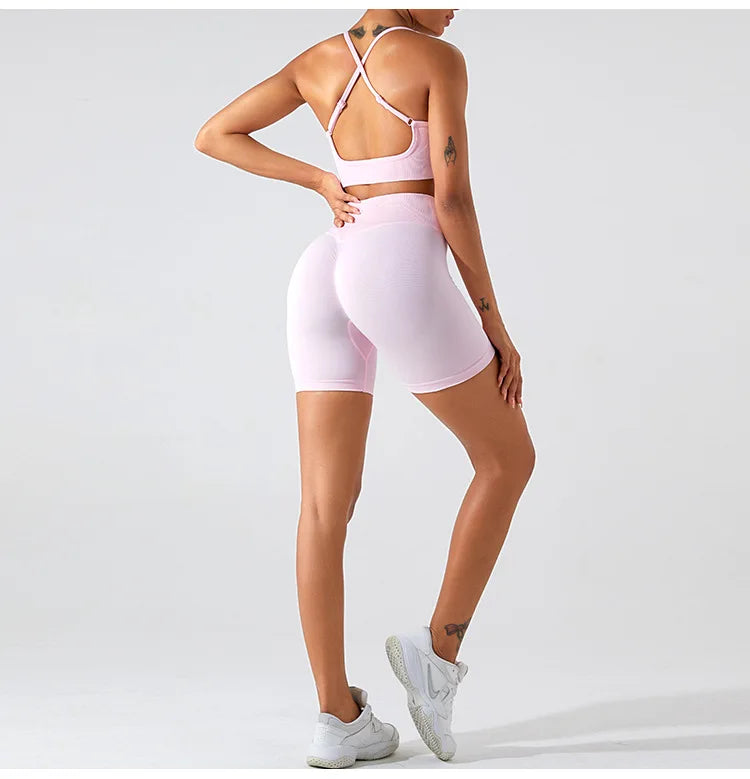 Women High Waist Yoga Shorts Summer Gym Fitness Sports Seamless Leggings Biker Shorts Workout Training Running Shorts Sportswear