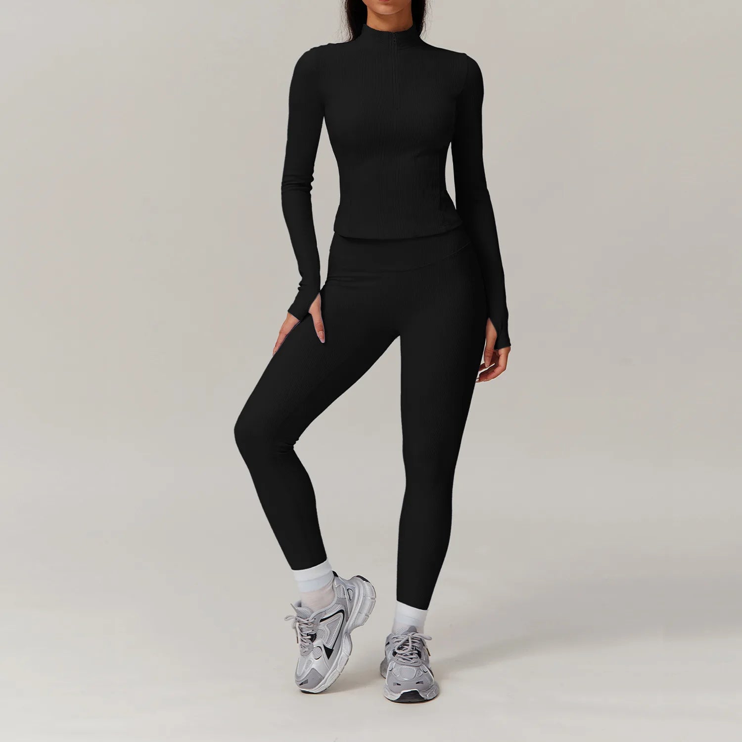 2 Pieces Yoga Suit Women Sports Set Ribbed Gym Set Women Tracksuit Running Workout Zipper Long Sleeve Sports Shirt Yoga Clothing