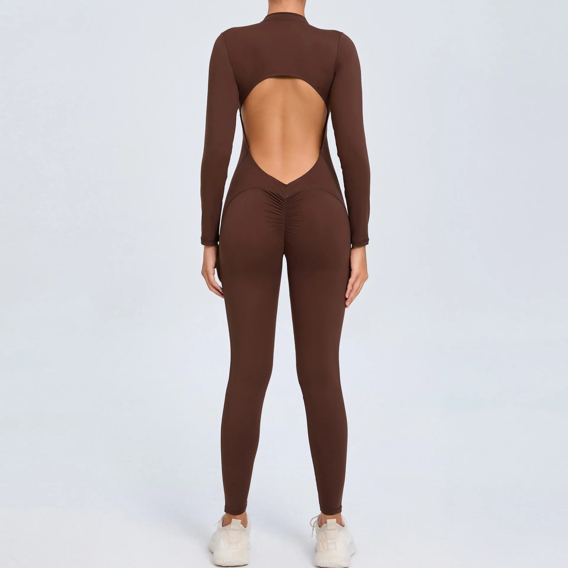 Backless Rompers Yoga Long Sleeved Women's Sportswear Gym Zipper Jumpsuits Workout Bodysuit Fitness One-piece Skin-tight Garment