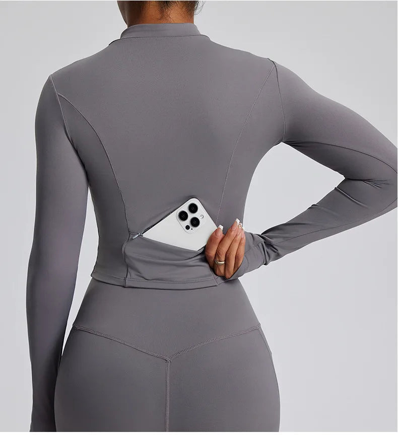 Half Zipper Long Sleeve Yoga Shirts Sport Top Fitness Yoga Top Gym Top Sports Wear For Women Push Up Running Full Sleeve Jacket