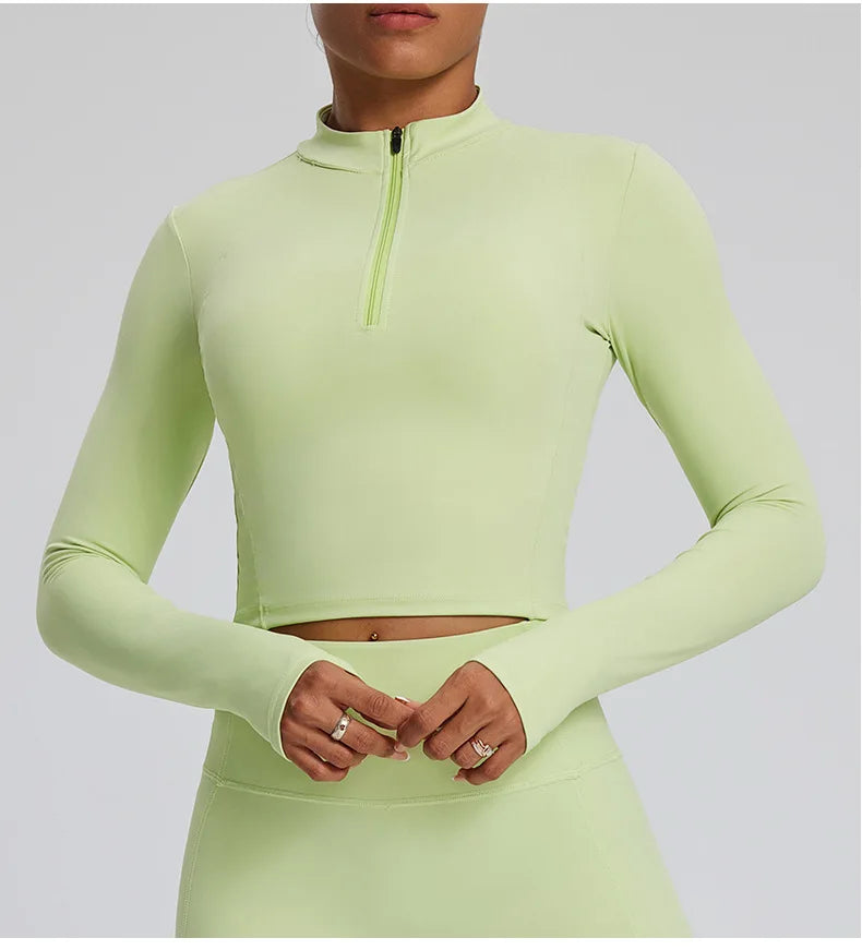 Half Zipper Long Sleeve Yoga Shirts Sport Top Fitness Yoga Top Gym Top Sports Wear For Women Push Up Running Full Sleeve Jacket