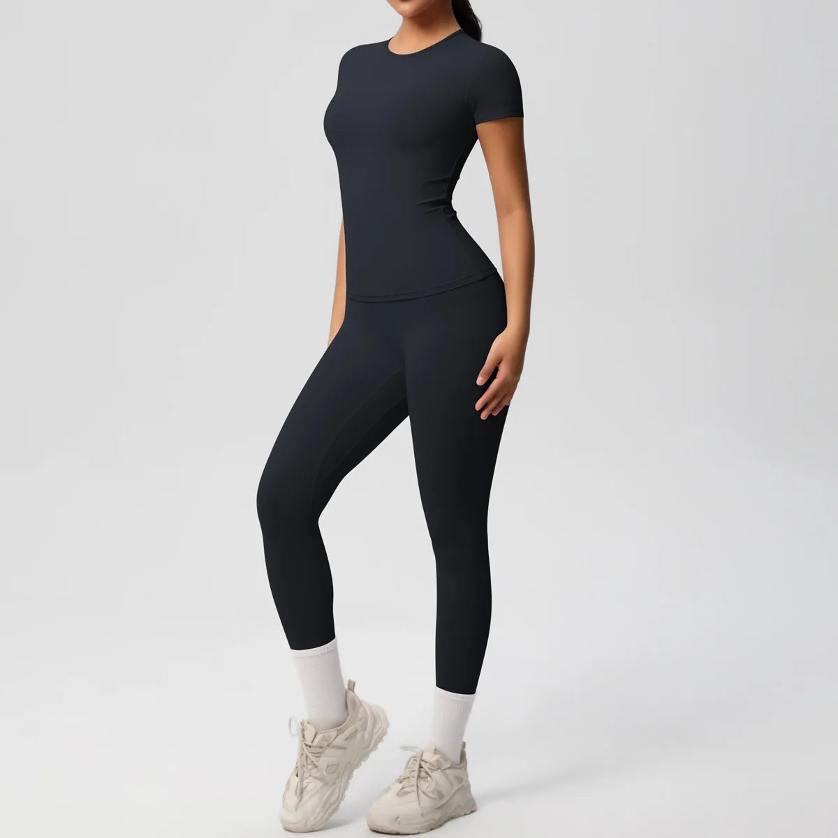 2PCS Yoga Set Women's Tracksuit Quick-Drying Gym Leggings Set Short Sleeve Breathable Gym Yoga Slim Fitness Active Top