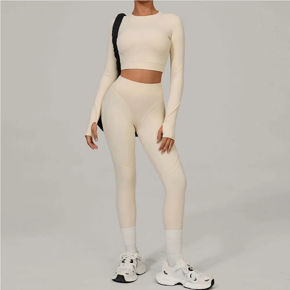 Women Tracksuit 2PCS Yoga Suit Sports Set Women Quick-Drying Gym Set Running Workout Long Sleeve Sports Shirt Yoga Clothing