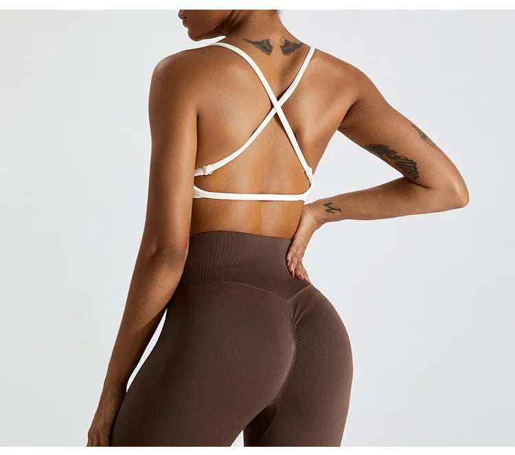 Seamless Soft Cross Back Women Sports Underwear Fitness Bra Tights Yoga Vest High Strength Shockproof Gym Sports Top Push Up Bra